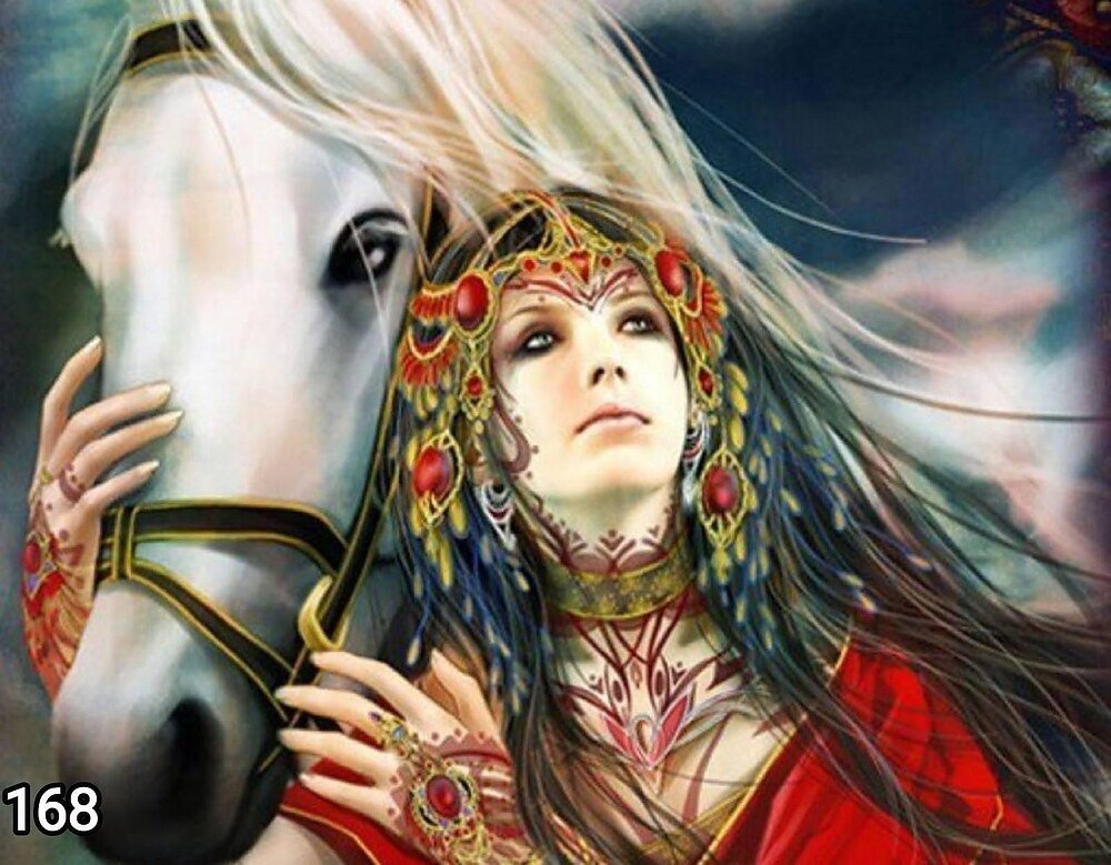 Диамантен гоблен „Воин с бял кон“ 168 · 50×40 см
