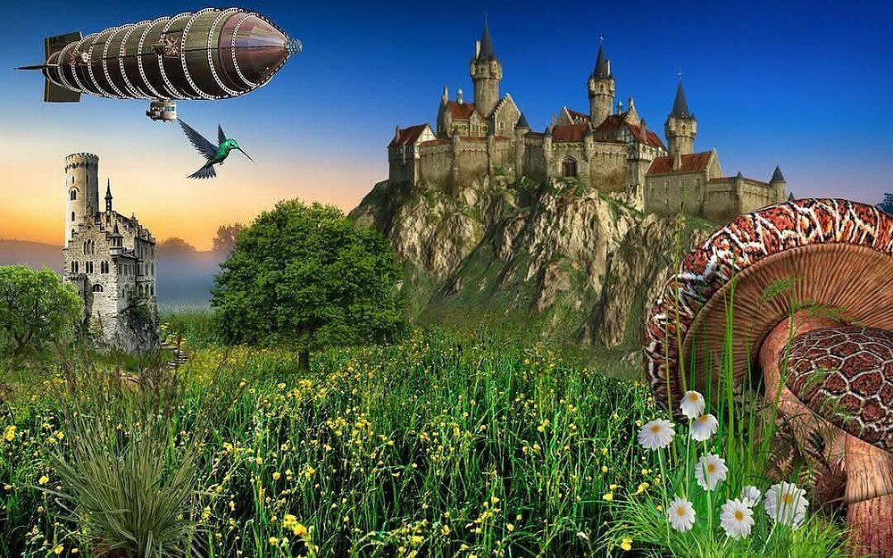 Диамантен гоблен „Замък с дирижабъл“ 272 · 30×40 см