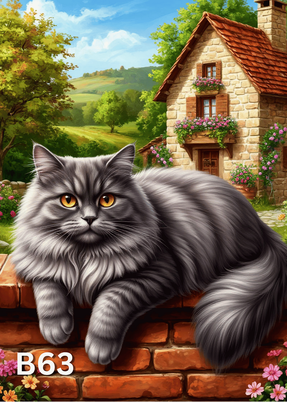 Диамантен гоблен „Сива котка на зида“ B63 · 30×40 см