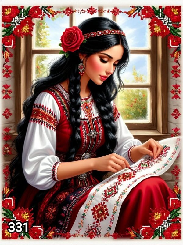 Диамантен гоблен „Везбарка на прозореца“ 331 · 30×40 см