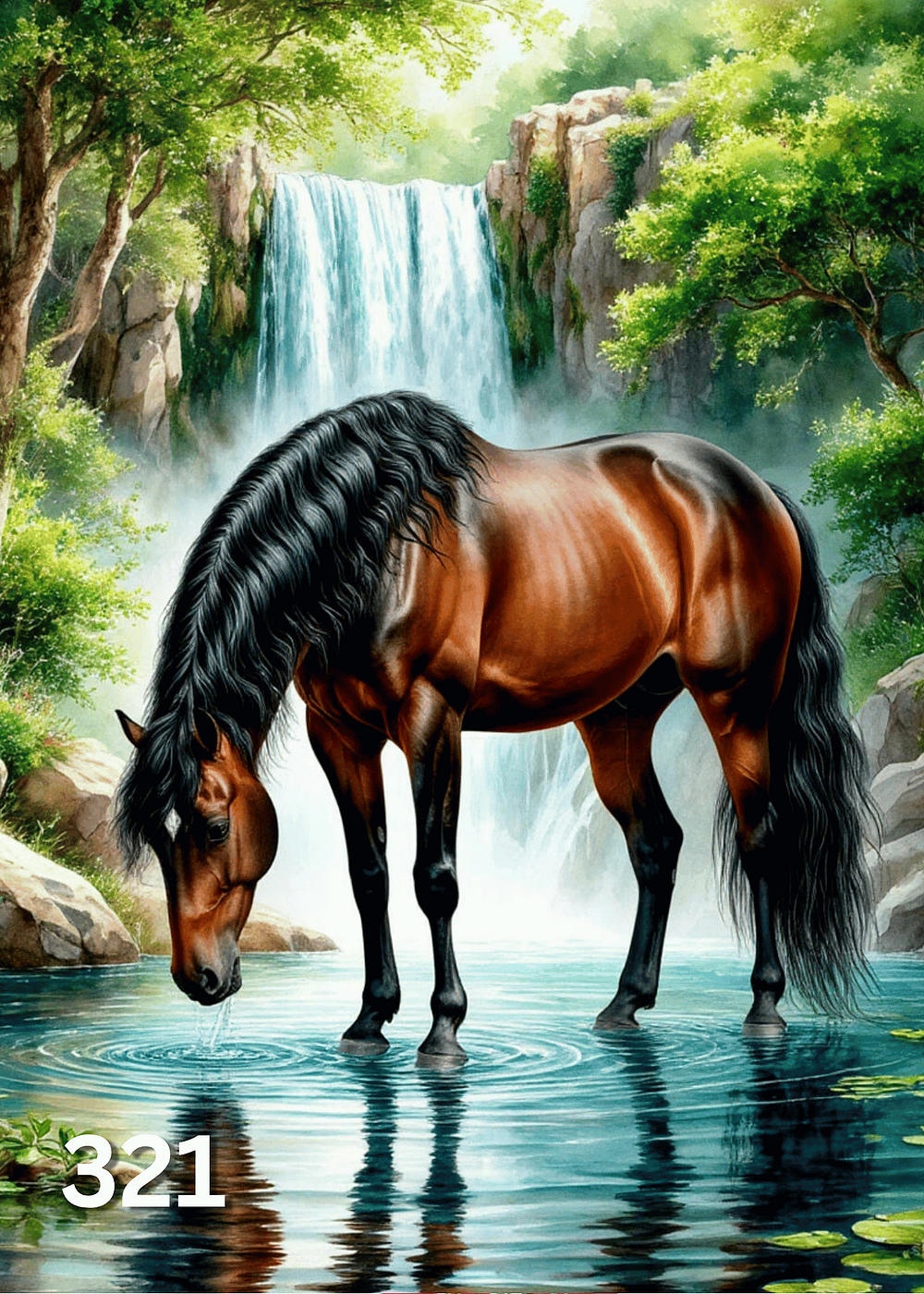 Диамантен гоблен „Кон при водопада“ 321 · 30×40 см