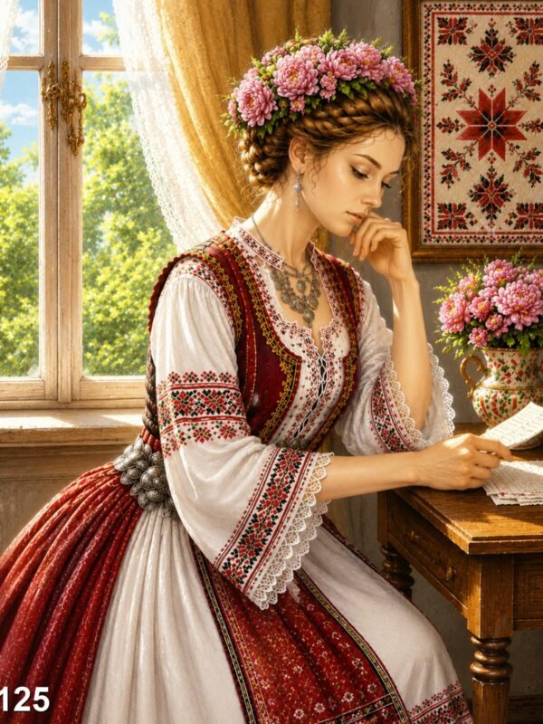 Диамантен гоблен „Мома с писмо до прозореца“ 125 · 50×40 см