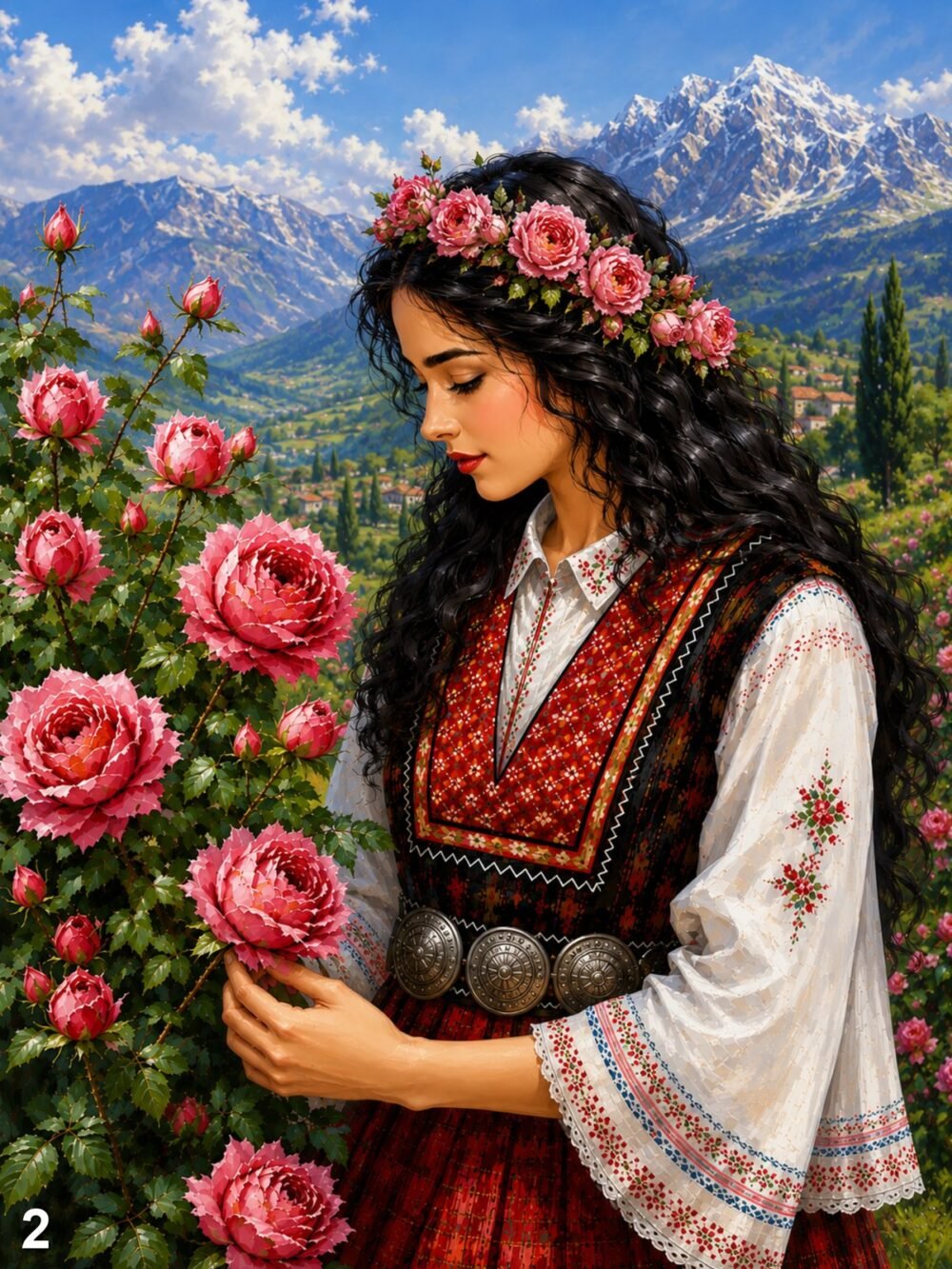 Диамантен гоблен „Мома с рози в планината“ 2 · 30×40 см