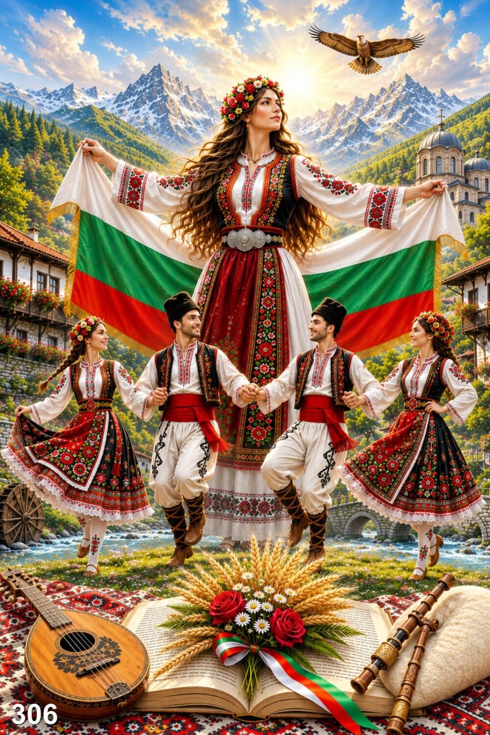 Диамантен гоблен „Българско хоро с трибагреника“ 306 · 60×90 см